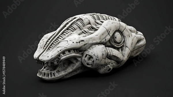 Fototapeta Abstract sculpture in white with intricate details on dark background