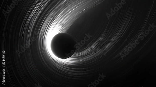 Fototapeta Abstract sphere and radiant lines black and white background