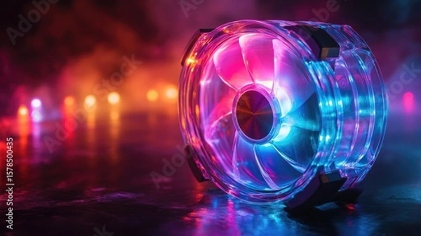 Fototapeta Transparent bladeless fan with RGB lighting effects