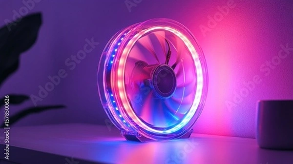 Fototapeta Transparent bladeless fan with RGB lighting effects