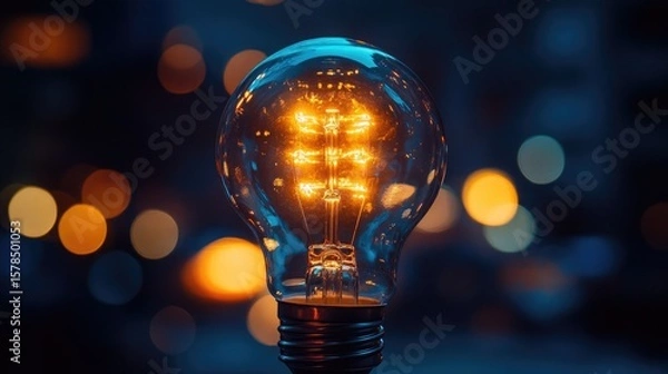 Fototapeta Transparent smart light bulb displaying real-time data inside the glass