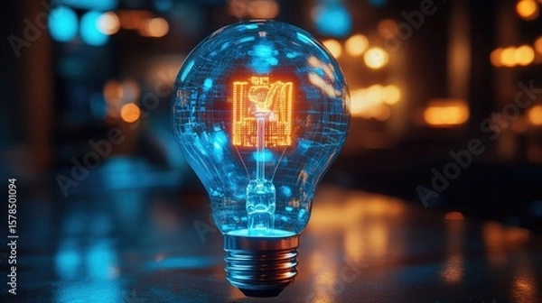 Fototapeta Transparent smart light bulb displaying real-time data inside the glass
