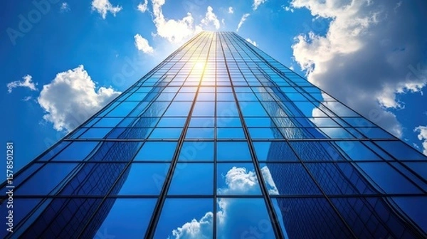 Fototapeta Transparent solar panels on skyscraper windows
