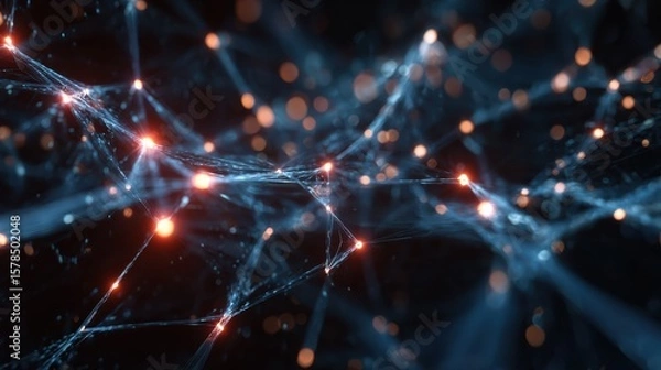 Fototapeta Abstract neural network with glowing nodes, symbolizing communication and connection in a digital world.