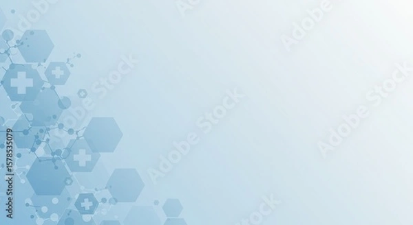Obraz Abstract blue healthcare background with medical cross and molecular structures
