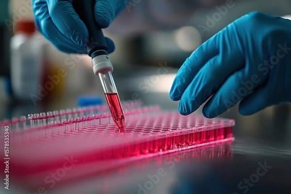 Fototapeta Scientific automation of blood sample analysis using laboratory equipment