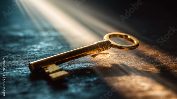 Fototapeta Antique key illuminated by soft light on textured surface