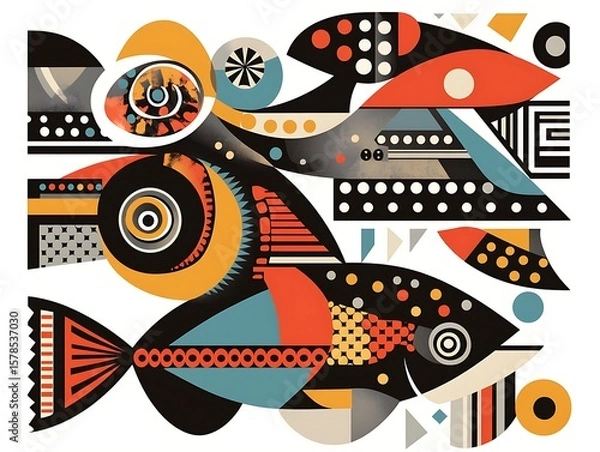 Fototapeta 幾何学模様の魚群