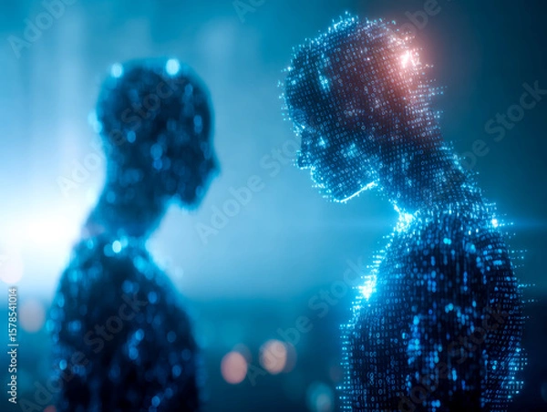 Fototapeta Digital humanoids in a futuristic encounter