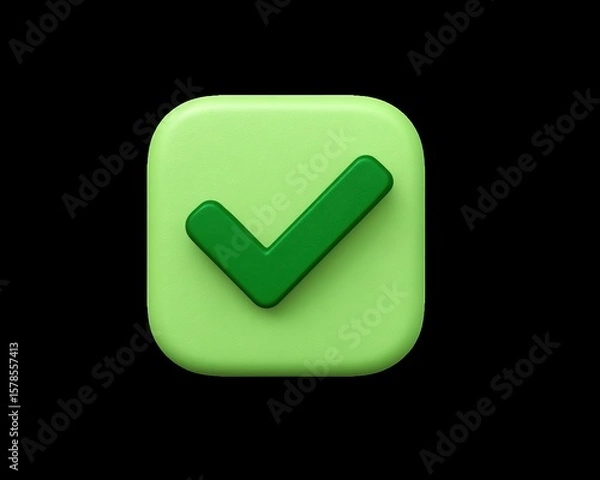 Fototapeta Checkmark Icon Green Square with Bold Mark for Validation, Approval, and Task Completion (3D Rendering)