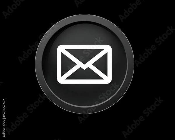 Fototapeta Email Icon inside Black Circle - Modern Communication Envelope Symbol on Dark Background