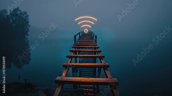 Fototapeta wifi signal bars as a ladder to a floating library inclusion theme