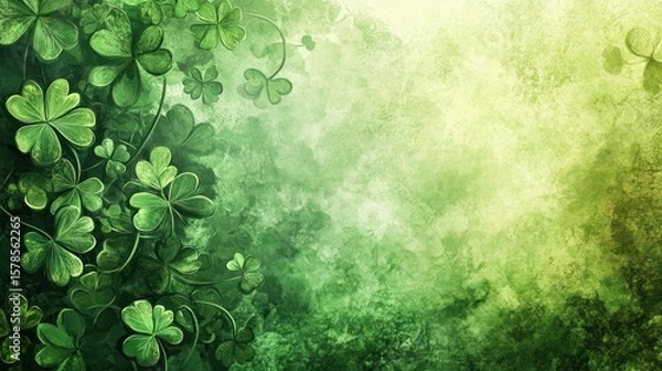 Fototapeta Shamrock leaves border on textured background.