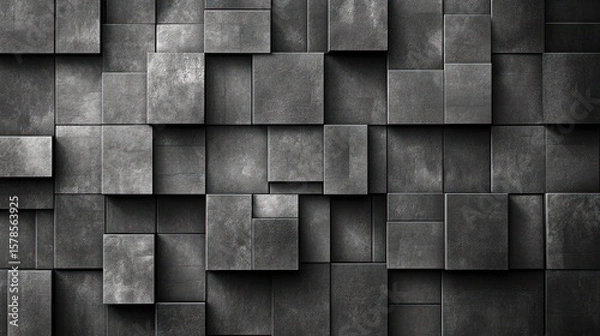 Fototapeta Abstract geometric pattern of dark gray cubic blocks.