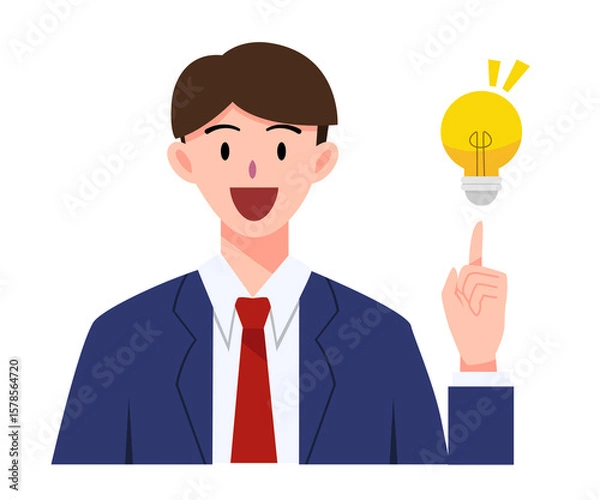 Fototapeta Businessman or office worker get idea with light bulb for illustration and business. Character design