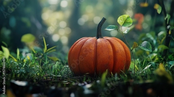 Obraz Pumpkin nestled in forest grass