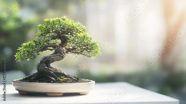 Obraz Bonsai tree in pot, soft focus