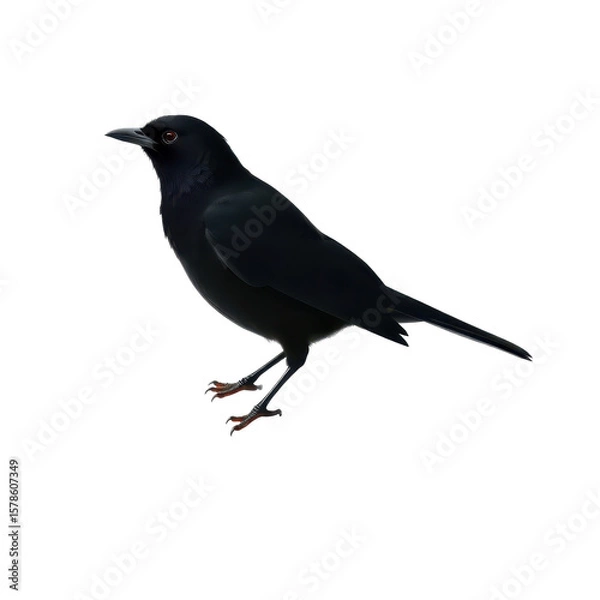 Fototapeta Majestic black crow with glossy feathers isolated on transparent background