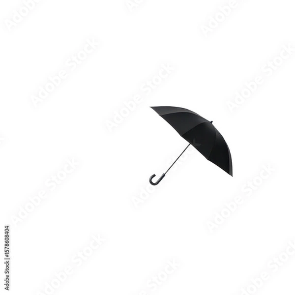 Fototapeta Open black umbrella with curved handle isolated on transparent background