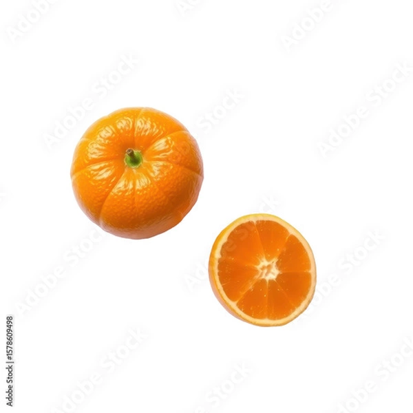 Fototapeta Whole and Halved Orange Displaying Fresh Juicy Segments on Transparent Background