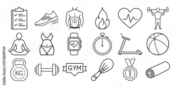 Fototapeta Collection of fitness and health icons representing exercise and wellness isolated on white background