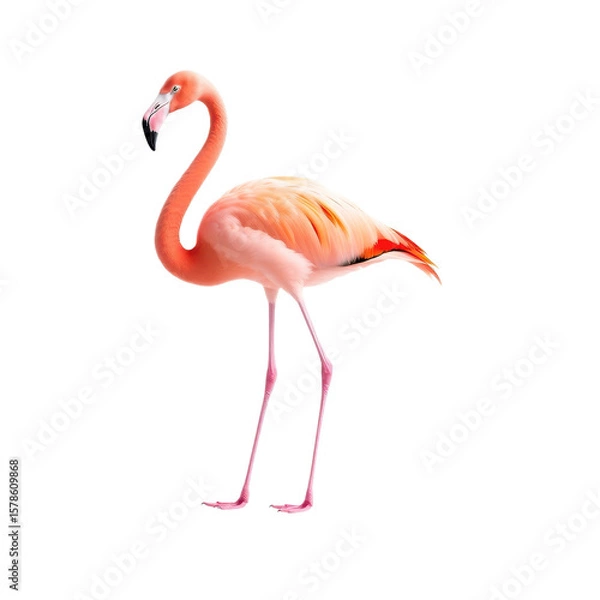 Fototapeta Elegant flamingo standing with vibrant pink and orange feathers isolated on transparent background
