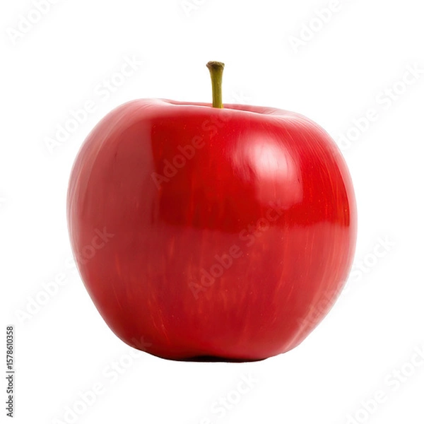 Fototapeta Fresh shiny red apple with short stem isolated on transparent background