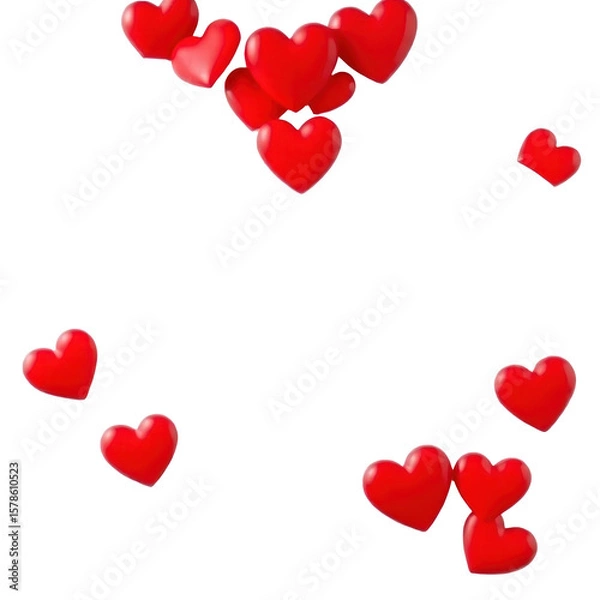 Fototapeta Scattered small red 3D hearts floating and falling on transparent background