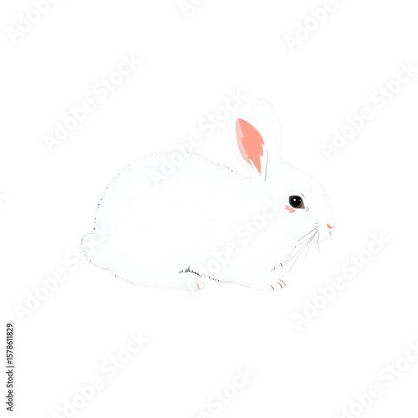 Fototapeta Minimalist white rabbit side profile illustration with pink inner ears on transparent background