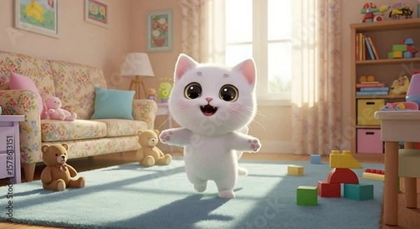 Fototapeta Sunny Day Kitten: A 3D Render