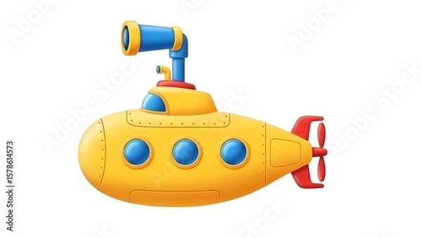 Obraz Cartoon yellow submarine illustration vector underwater sea vehicle ocean transport isolated design 100 on transparent background