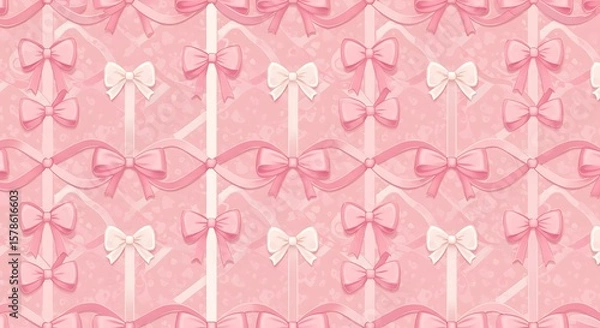 Fototapeta Pink Bow Symphony: A Delicate Pattern