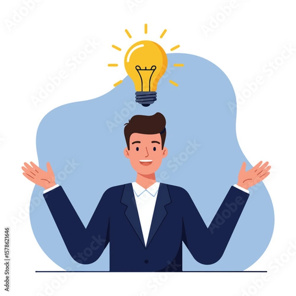 Fototapeta Cartoon man presenting idea with both hands