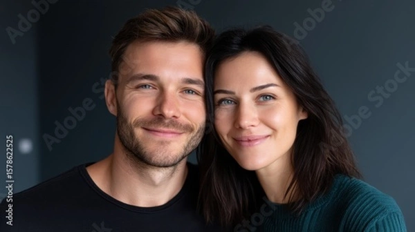 Fototapeta Joyful Couple Embracing New Beginnings in Progress During Relocation Journey Together
