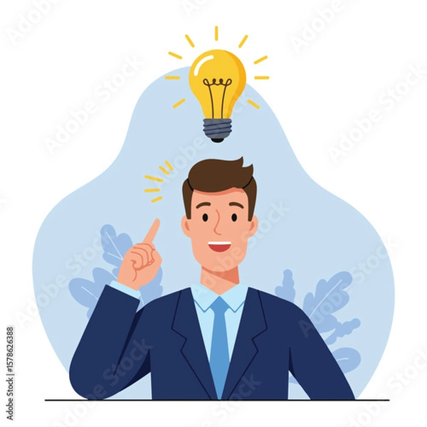 Obraz Thinking businessman with bright light above head