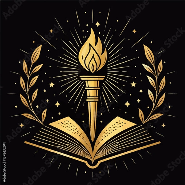 Obraz A luxurious golden emblem featuring an open book 