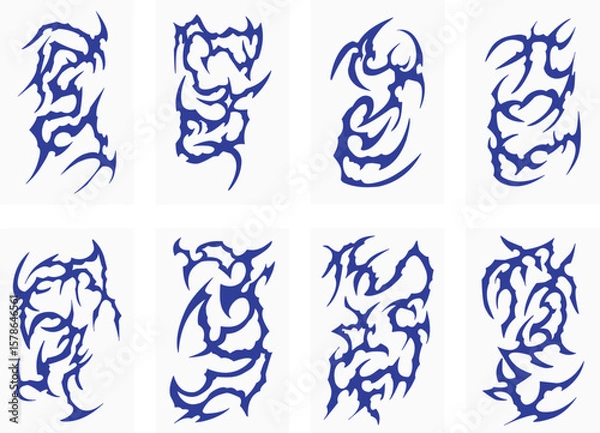 Fototapeta Blue Spiky Tattoo Vector Set