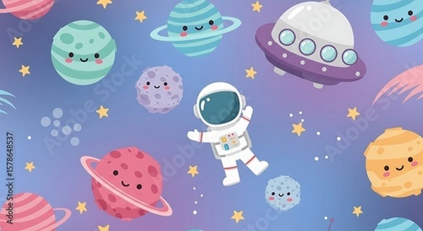 Fototapeta Cosmic Kawaii: A Space Adventure