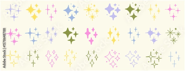 Obraz Set of colorful hand drawn vector stars and sparkles, doodle collection
