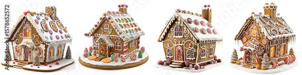 Obraz decorated gingerbread house with icing and candy