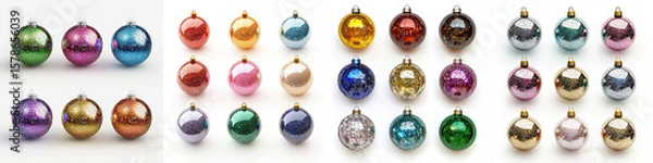 Obraz set of colorful Christmas baubles with sparkling surface