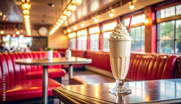 Obraz Refreshing creamy milkshake awaits on vintage diner counter