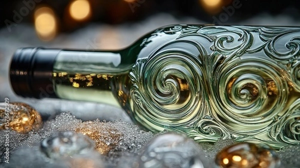 Obraz Carved glawine, bottle, glass, carved, spiral, patterns, light, shadow, crushed, ice, hazy, warm, atmosphere, cool, exquisite, sss wine bottle with delicate spiral patterns shining in light and shadow