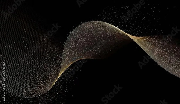 Obraz Luxury Golden Particle Wave: Dynamic Gold Particle Wave on Black Background, Conveying Tech and Elegant Visual Effect
