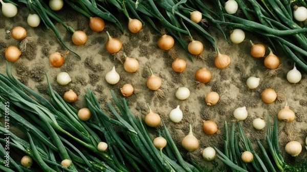Fototapeta Fresh onions and green shoots