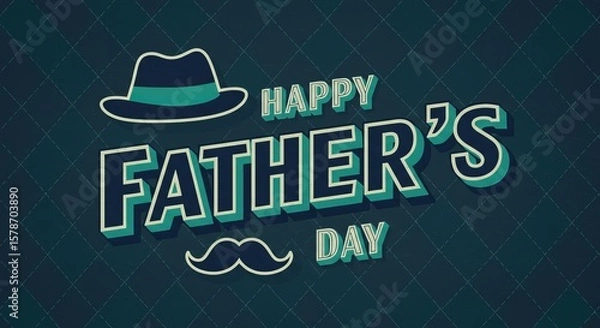 Obraz A dapper Father s Day celebration with a retro styled hat and mustache in a teal diamond pattern