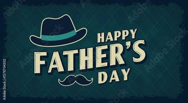 Obraz A vintage style Happy Father s Day greeting with a fedora and mustache icon over a textured blue