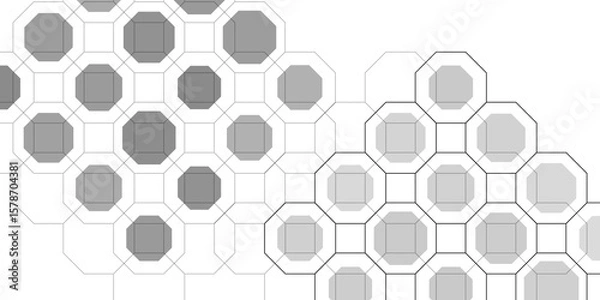 Fototapeta Modern seamless vector background, futuristic tiling design for digital art, technology, architecture, and minimal decor. Abstract geometric hexagon and octagon pattern with gradient shades gray art. 