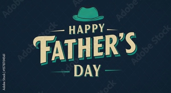 Obraz Celebrating Dad A Happy Father s Day wish with a teal fedora and retro typography on a dark speckled