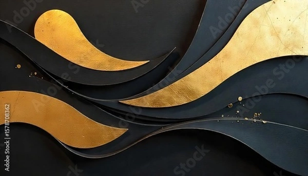 Fototapeta Perfect for luxury brands, elegant invitations, modern backgrounds. The black and gold abstract artwork adds sophistication and style effortlessly.